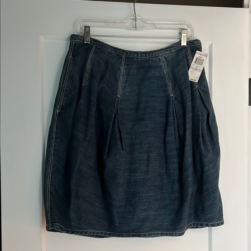 Barrel Denim Skirt with Pleats
